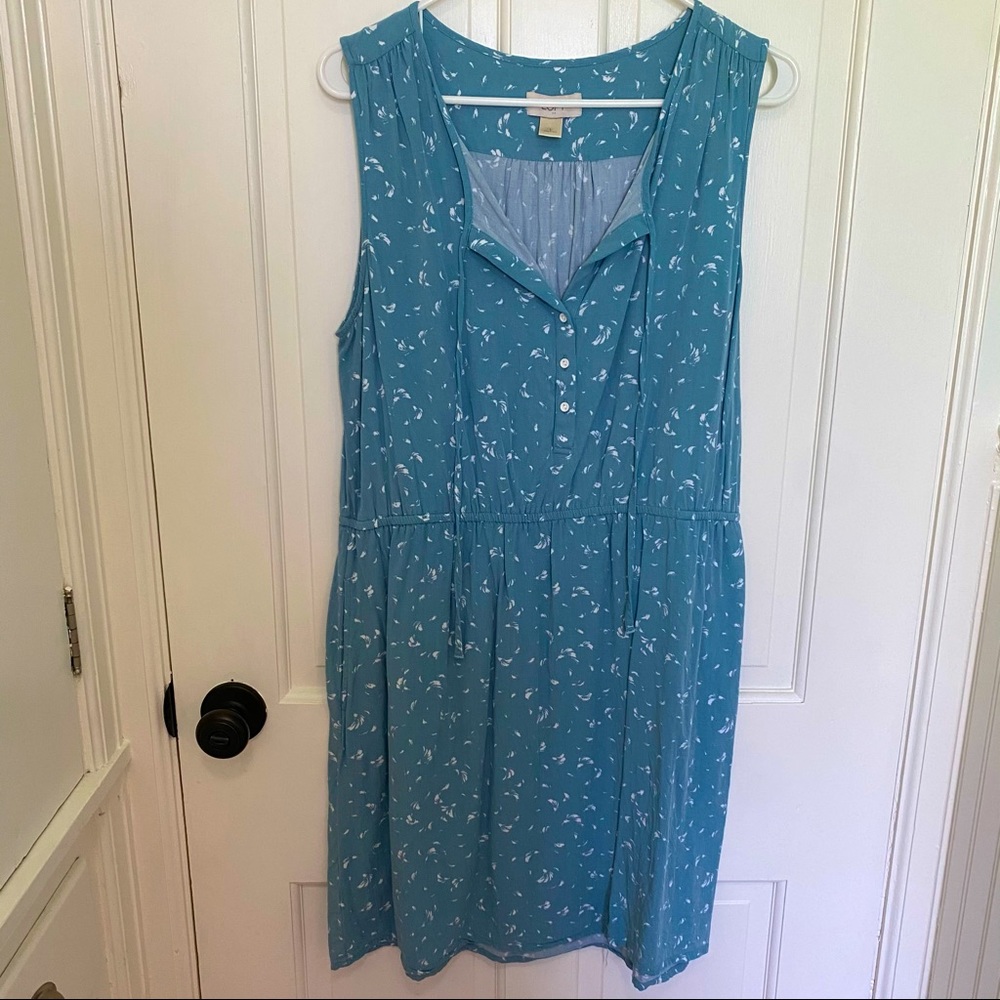 LOFT Soft Blue with White Pattern Dress | L